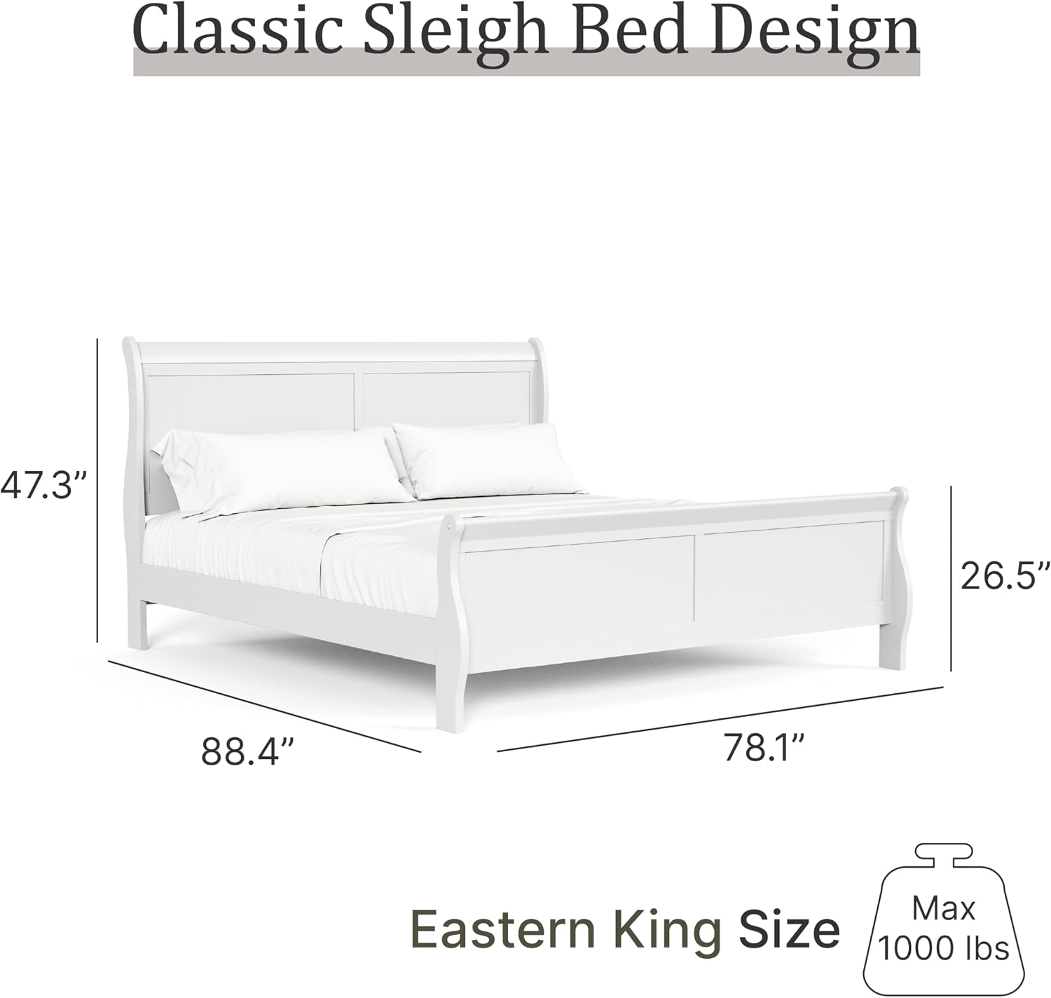 Furniture of America Louis Philippe Traditional Wood King Bed Frame with Headboard and Footboard, Elegant Sleigh Design Bedframe for Bedroom, Guest Room, Easy Assembly, Box Spring Required, White