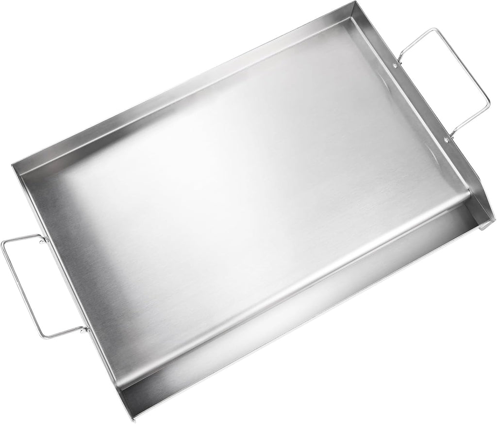 Happybuy 23.5'x16' Stainless Steel Stove Top Griddle, Pre-Seasoned Non-Stick Double Burner Pan with Handles & Oil Groove for BBQ, Gas Grills, Silver