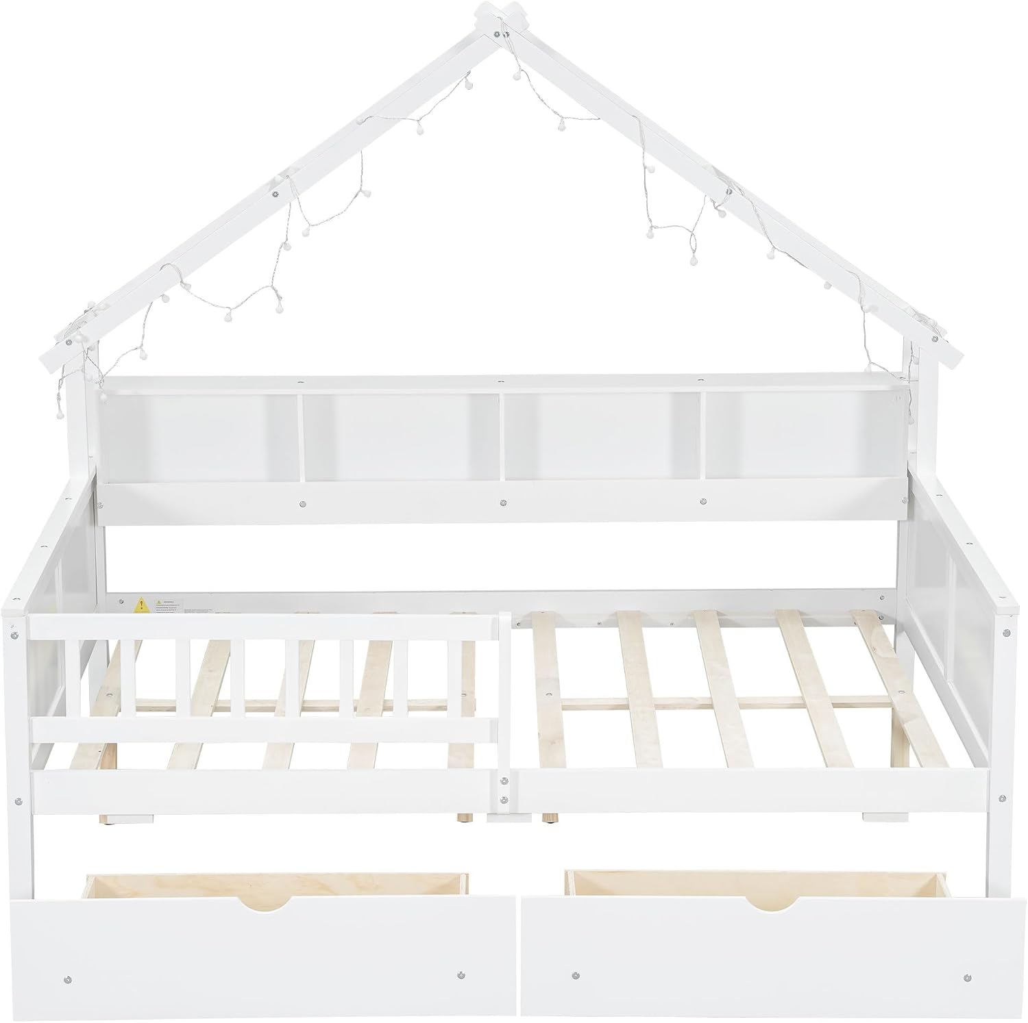 Bellemave Full House Platform Bed with Drawers Wood House Bed with Storage Shelves and LED Lights House Platform Bed Frame for Kids, Teens, Adults, No Spring Box Needed (White)