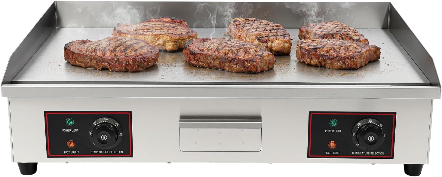 29' Commercial Electric Griddle, 3000w Countertop Flat Top Griddle, Adjustable Temp Control Restaurant Meat Grill for Processing Pancakes, Steaks