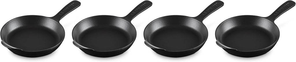 Le Creuset Enameled Cast Iron Gourmand Collection Set of 4 Mini Skillet, .3 qt., Matte Black