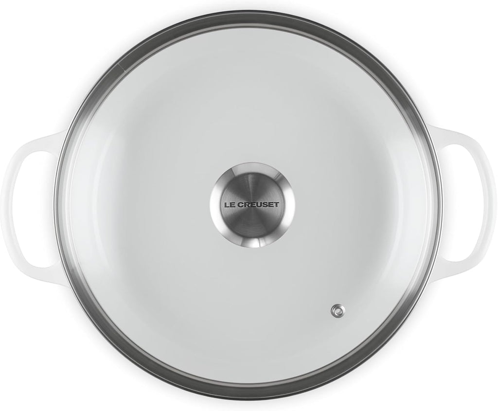 Le Creuset Enameled Cast Iron Signature Round Braiser with Glass Lid, 2.25 qt., White
