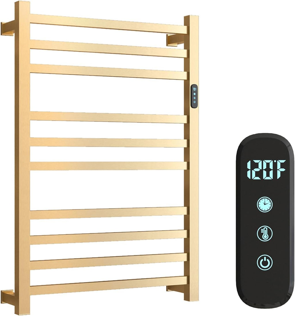 Luxury Heated Towel Rack for Bathroom, Wall Mounted Electric Towel Warmer Racks with Timer & Temperature Multi-Level Adjustable, 10 Bars Stainless Steel Towel Heater for Bathroom (Brushed Gold)