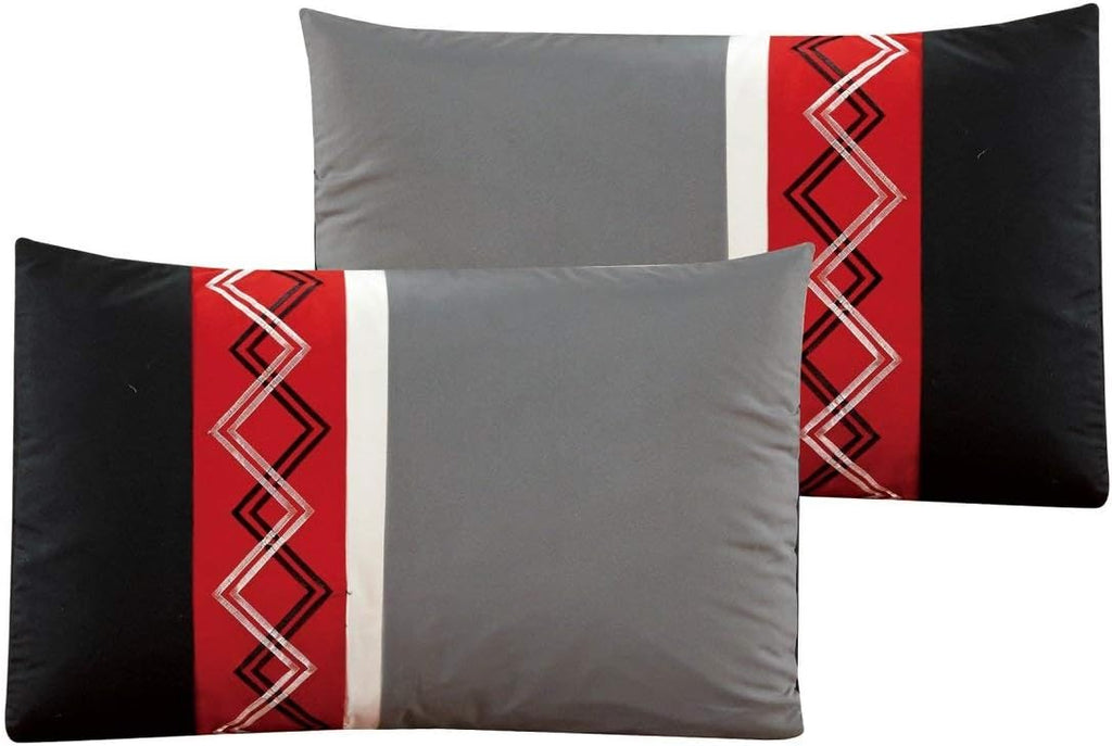 Chezmoi Collection Arden 7-Piece Modern Pleated Stripe Embroidered Zigzag Bedding Comforter Set (Oversized King, Red/Black/Gray/Off-White)