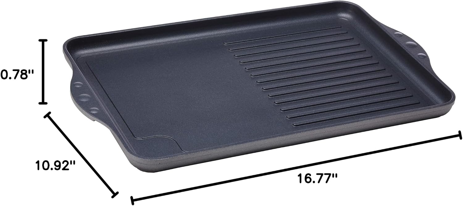 Swiss Diamond Nonstick 28cm x 43cm Cast Aluminum Double-Burner Combo Grill Pan, Dishwasher/Oven Safe