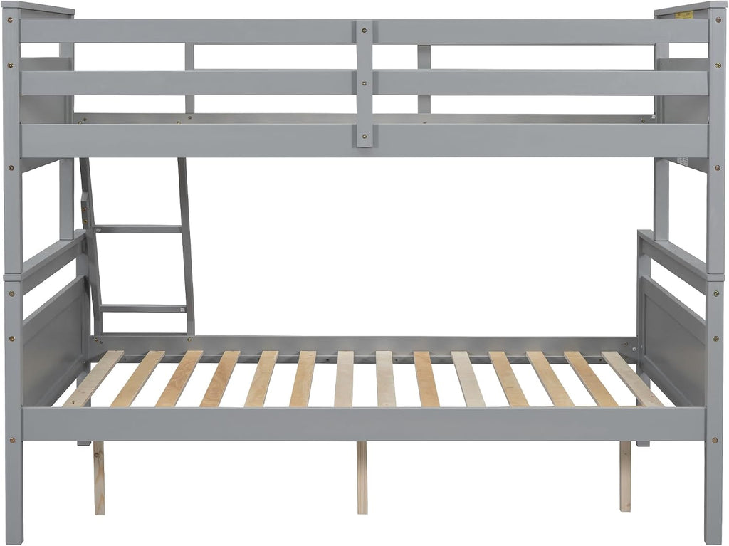 Merax Wood Bunk Bed,Twin Over Full Bunk Beds with Ladder,Safety Guardrail,Can be Separated into 2 Platform Beds,Perfect for Bedroom Kids Adults,Gray