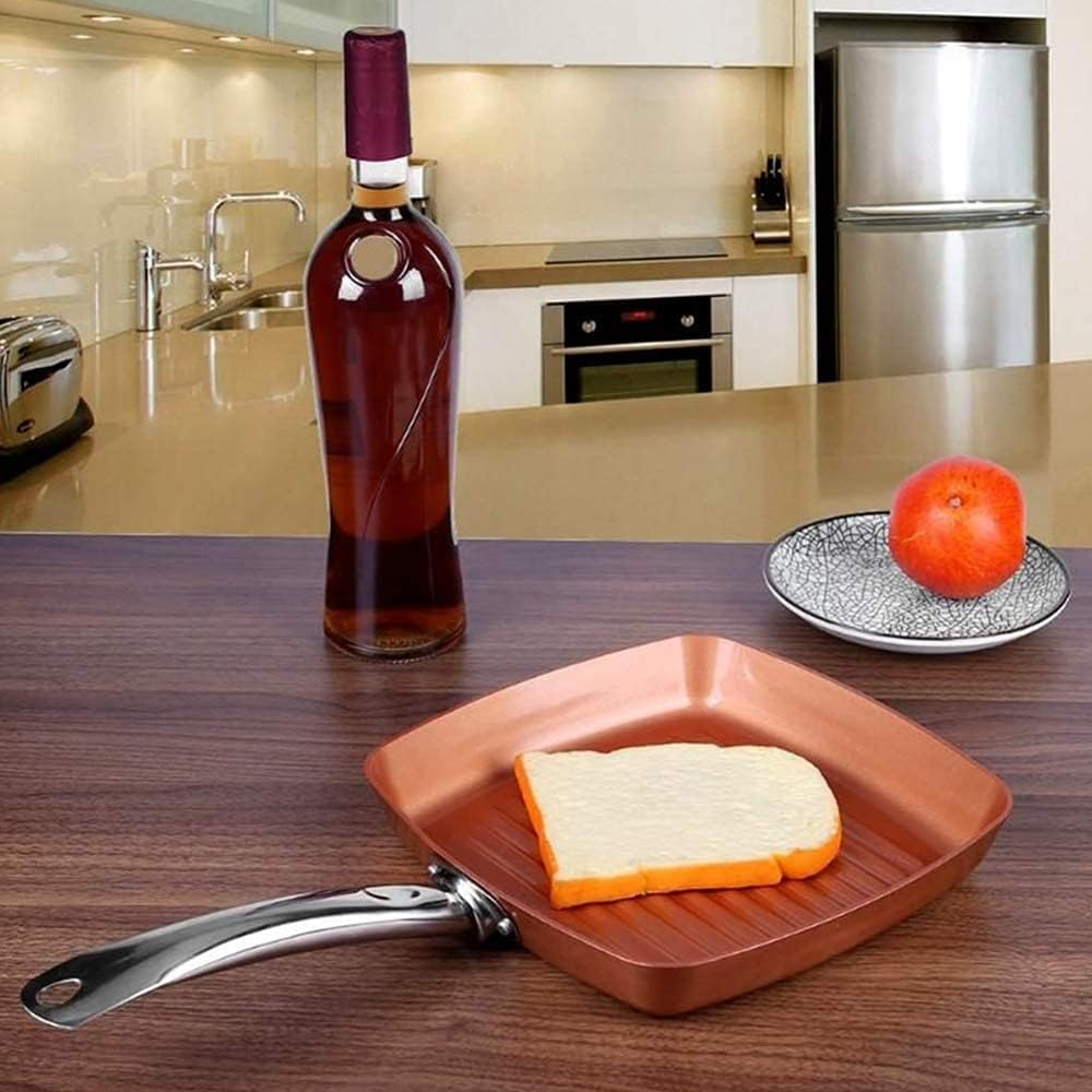 Frying Frying Pan Square Grill Pan, Griddle Pan with Stainless Steel Handle Induction Cooker,24Cm Pan