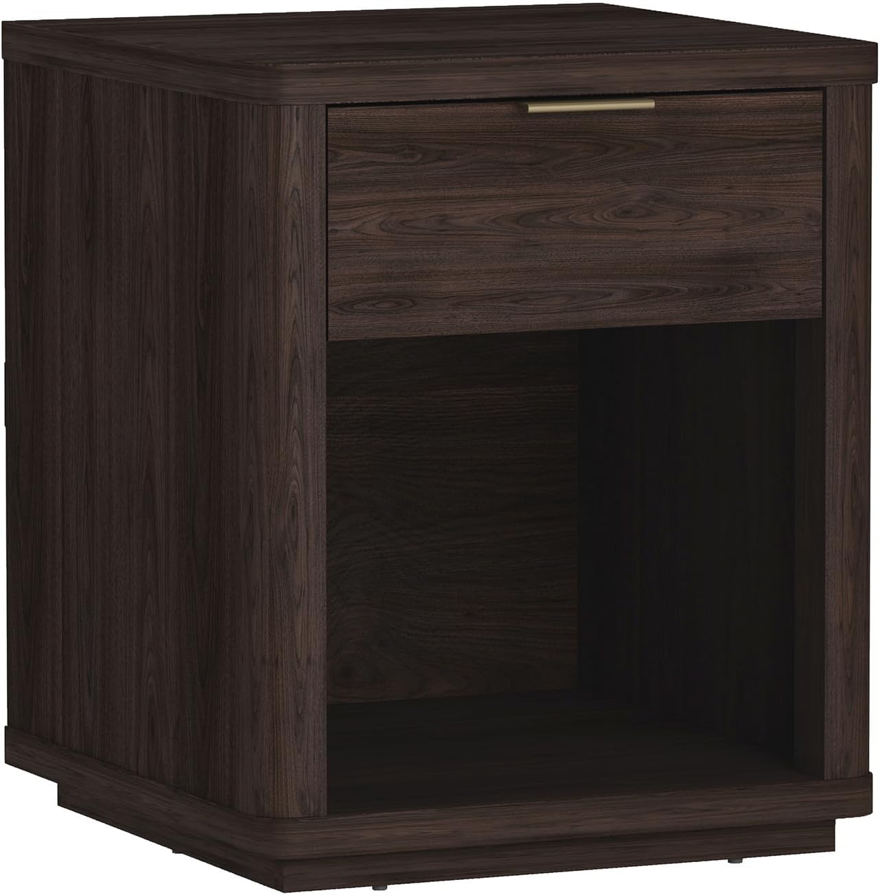 Manhattan Comfort Evelyn Nightstand with Drawer and Open Shelf, Modern Minimalist Side End Table with Raised Base, Easy Assembly Small Accent Table for Bedroom, Dorms & Living Room in Brown