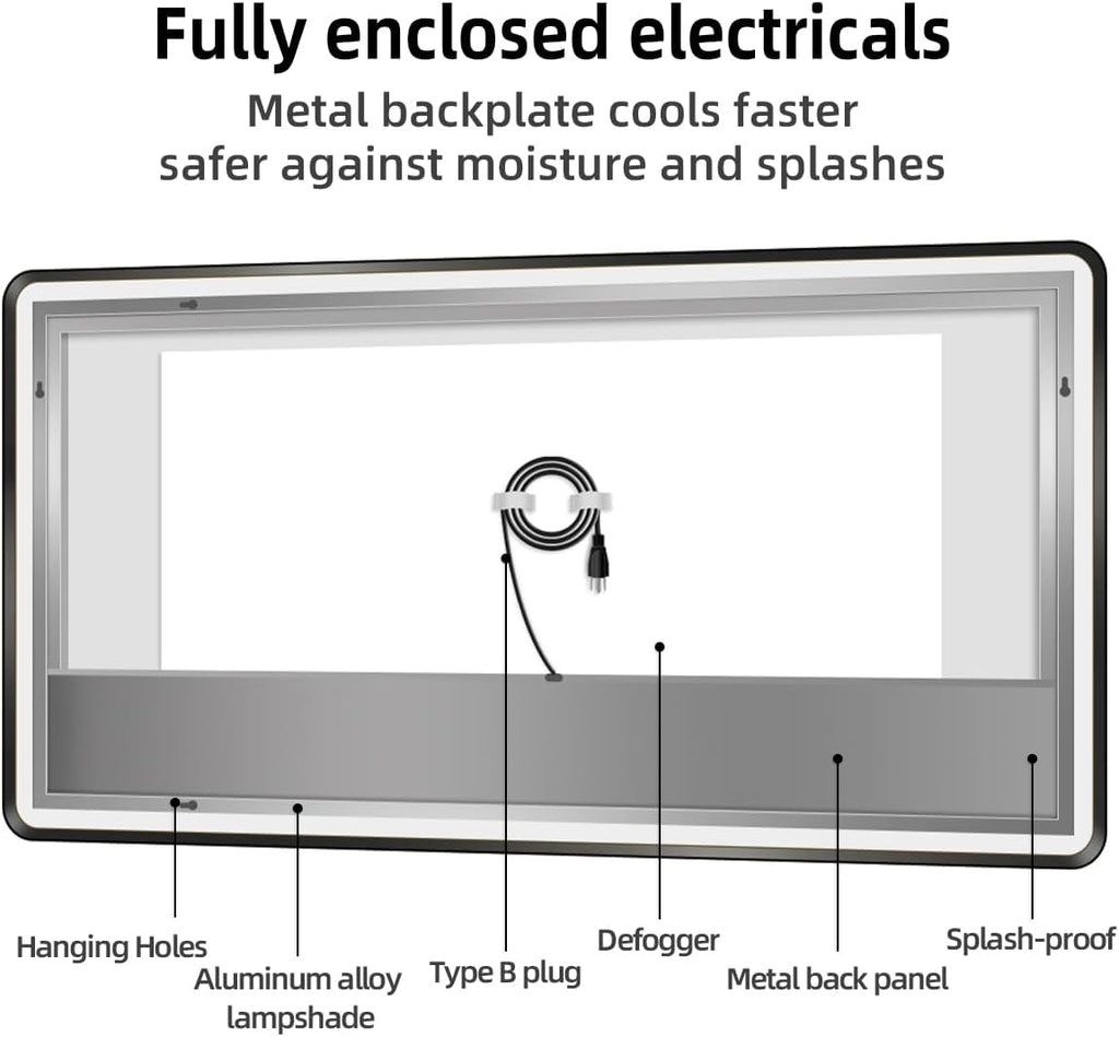 40' x 32' Black LED Bathroom Mirror, Smart Touch Button Anti Fog Backlit Mirror, 3-Color Dimmable Lighting, CRI≥93, Modern Bathroom Vanity Wall Mirror with Lights (Horizontal/Vertical)