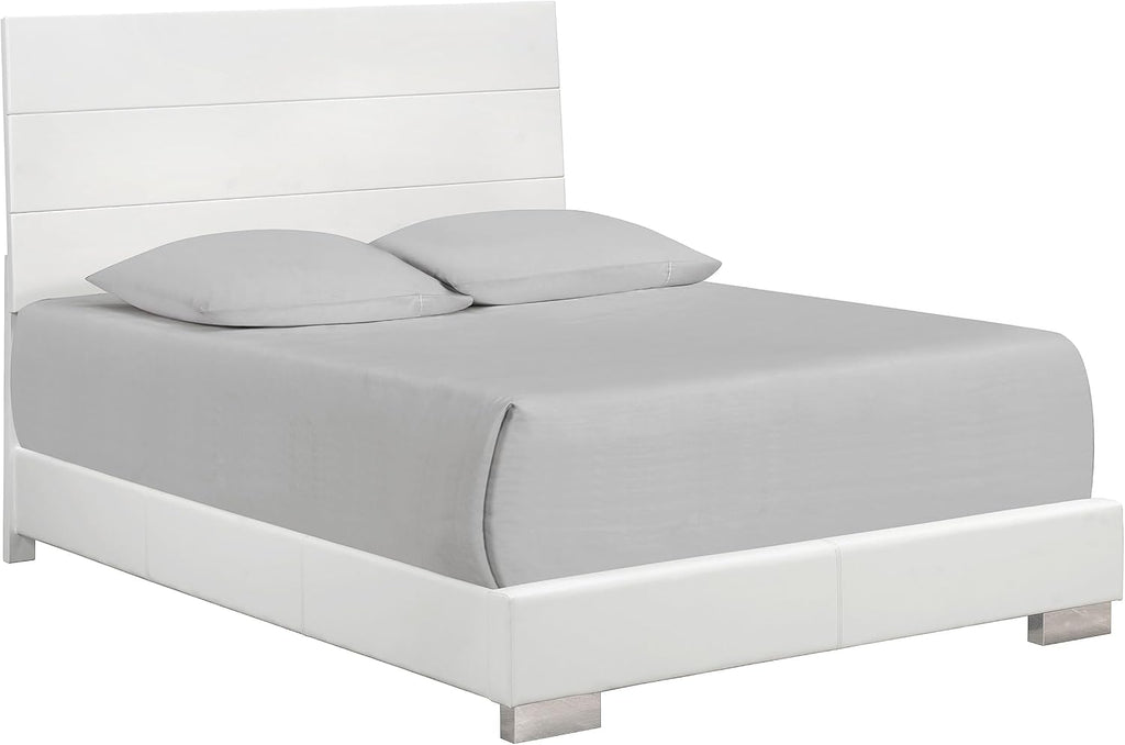Coaster Home Furnishings Felicity Contemporary 5-Piece Bedroom Set Queen Size Panel Bed Frame 51-inch Headboard White High Gloss 203501Q-S5L