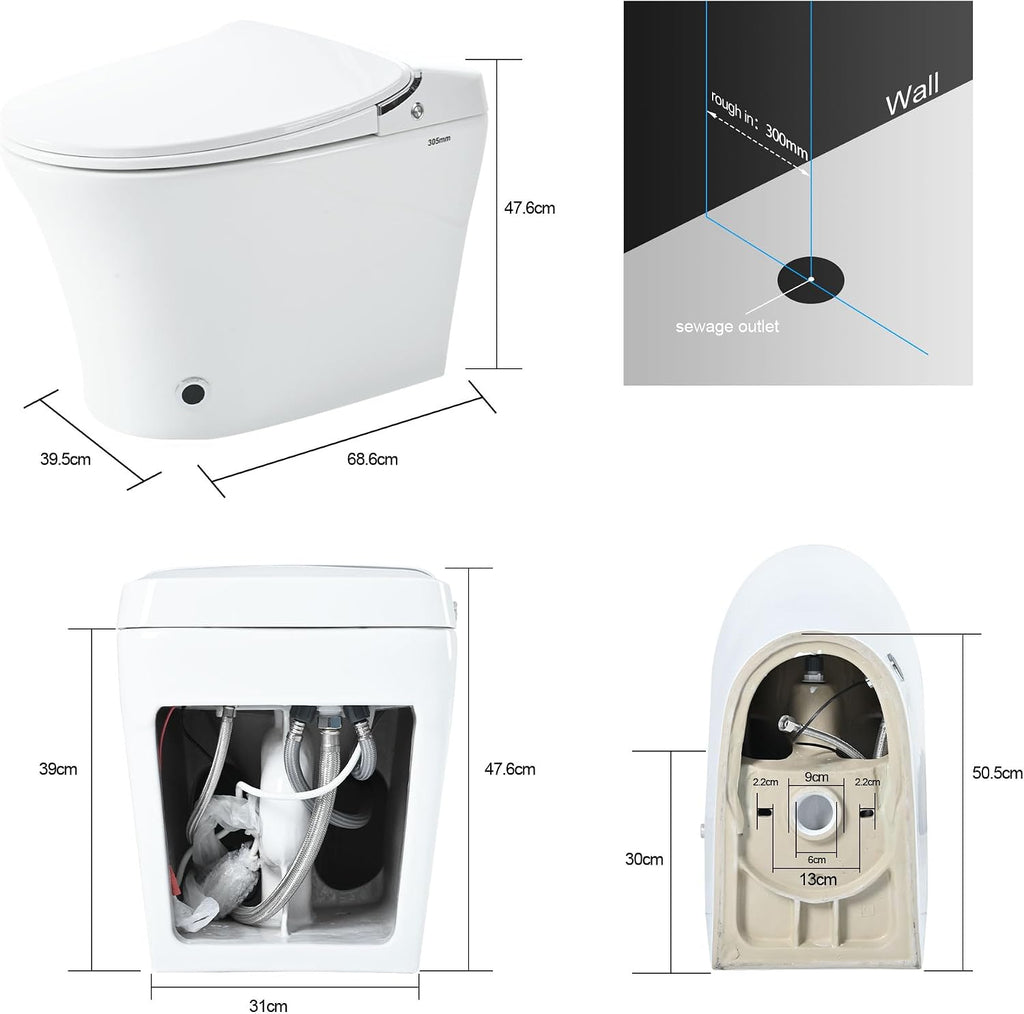 Luxury Smart Toilet with Dryer and warm water, Elongated Bidet Toilet with Heated Seat, with Remote Control, LED Night Light, Power Outage Flushing, Soft Close Cover,White