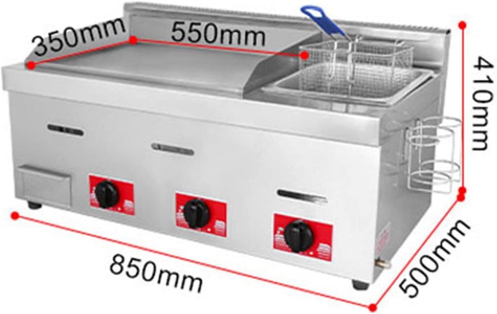Outdoor Flat-top Gas Frying Pan Griddle Fryer, Restaurant Professional Grade Stainless Steel Propane Grill, Multi-function Commercial Kitchen Gas Grill, French Fries Fryer with Basket