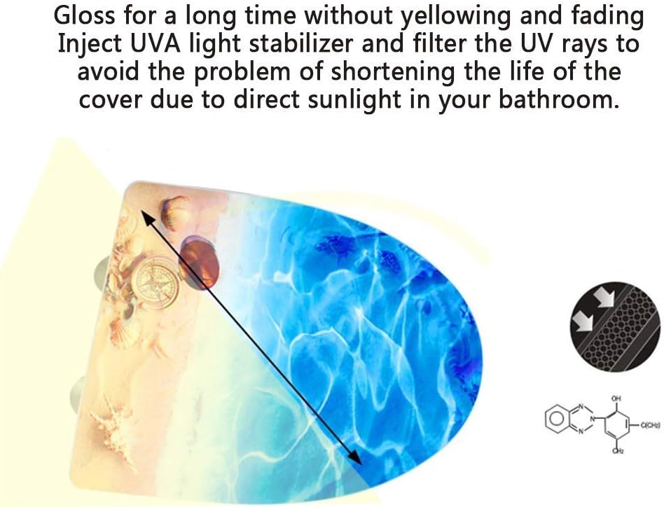 Toilet Seats Cover Thermal Transfer Printed Round Art Seat Lid with Adjustable Hinge Starfish Shell Patterns Home Bathroom Mat Use Decor