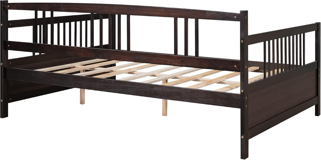 Merax Daybed Full, Full Daybed Wooden Slats Support Modern Living Daybed with Rails, No Box Spring Needed (Espresso)