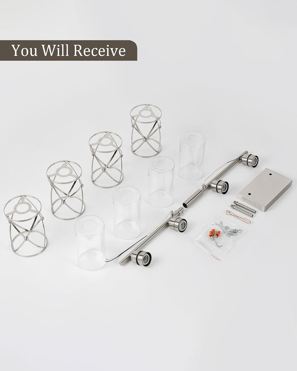 4-Light Brushed Nickel Bathroom Light Fixtures, 29 Inch Modern Bathroom Vanity Lighting Fixtures Over Mirror with Clear Glass and Metal Cage Wall Sconce Lights for Bath, E26, CH9176BN-4W