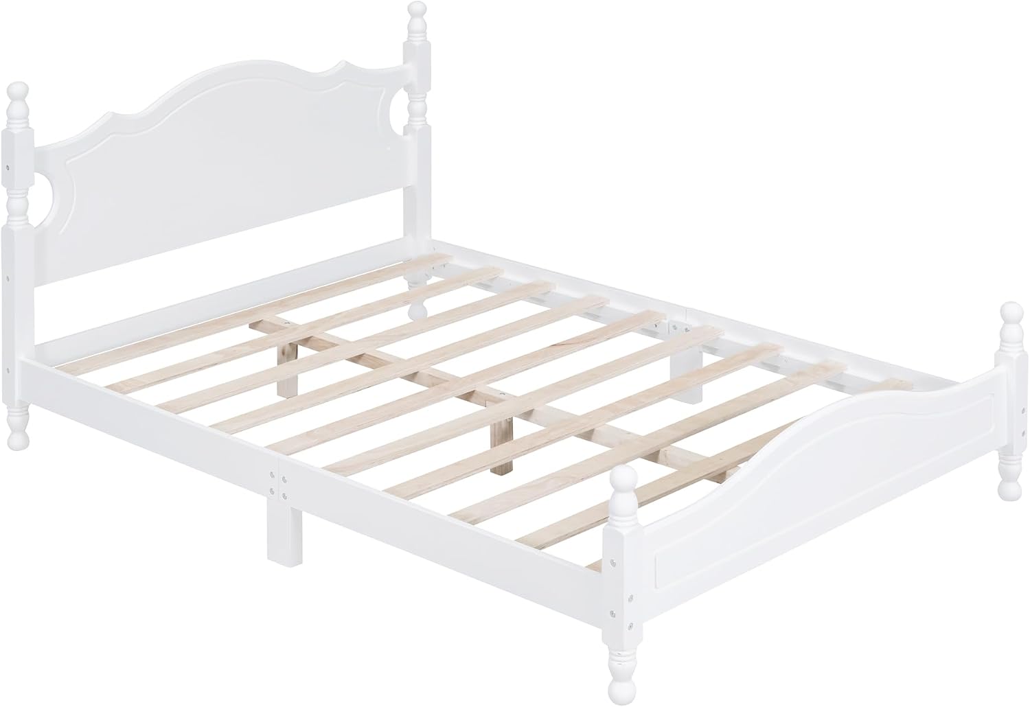 LUMISOL Vintage Full Size Spindle Bed Frame with Headboard, Mid-Century Platform Bed with Wood Slat Support for Bedroom, No Box Spring Needed, White