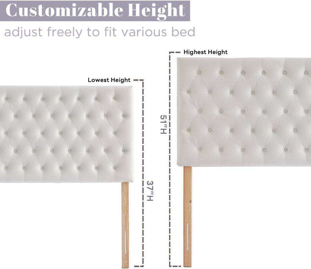 Kingfun Upholstered Queen Headboard Only, Premium Velvet Button Tufted Headboards, Adjustable Solid Wood Head Board, Padded Headboard with Solid Wood Legs in Bedroom (White)