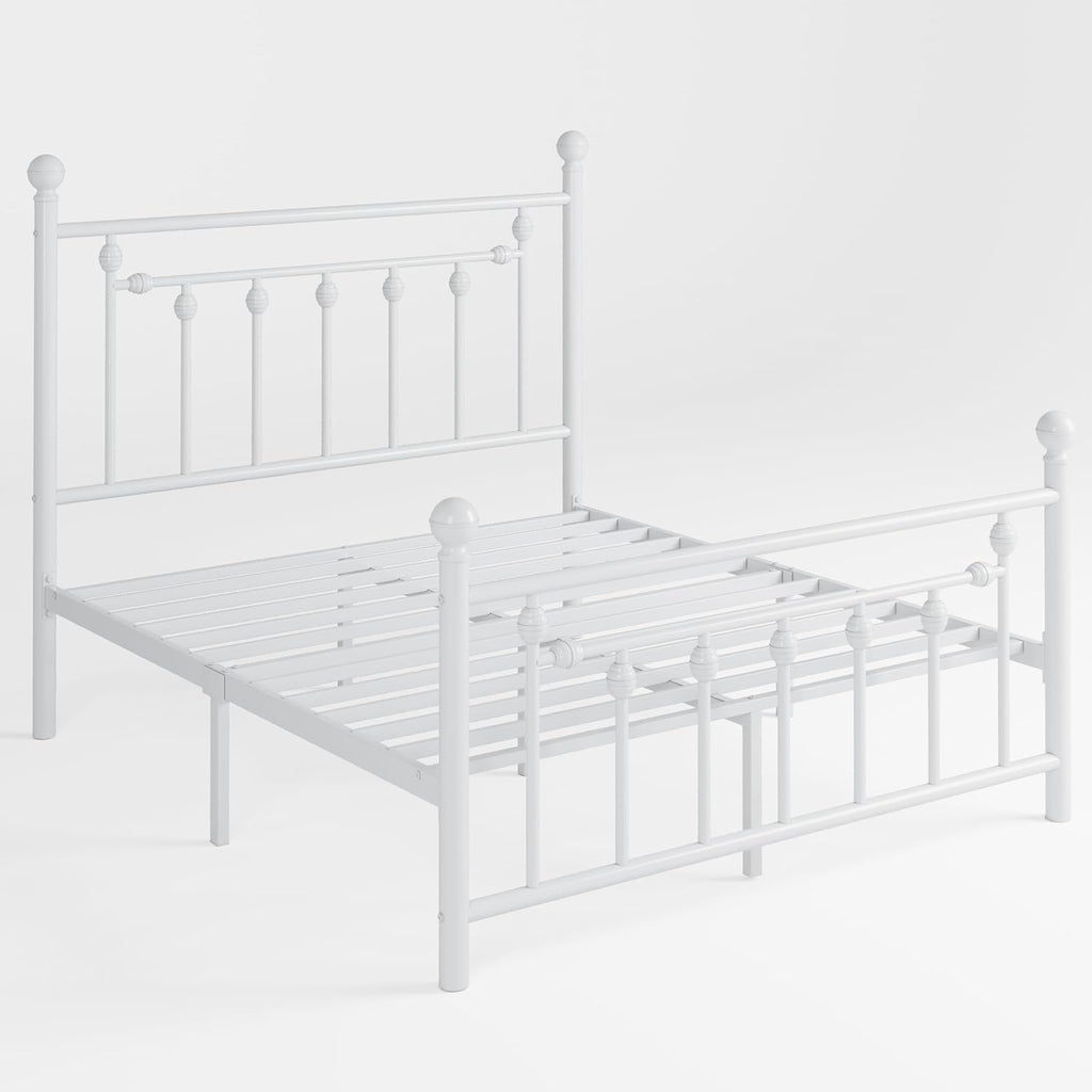 SHA CERLIN 14' Full Size Metal Platform Bed Frame/Victorian Headboard and Footboard/Steel Slats Mattress Foundation for Storage/No Box Spring Needed/Noise Free/White