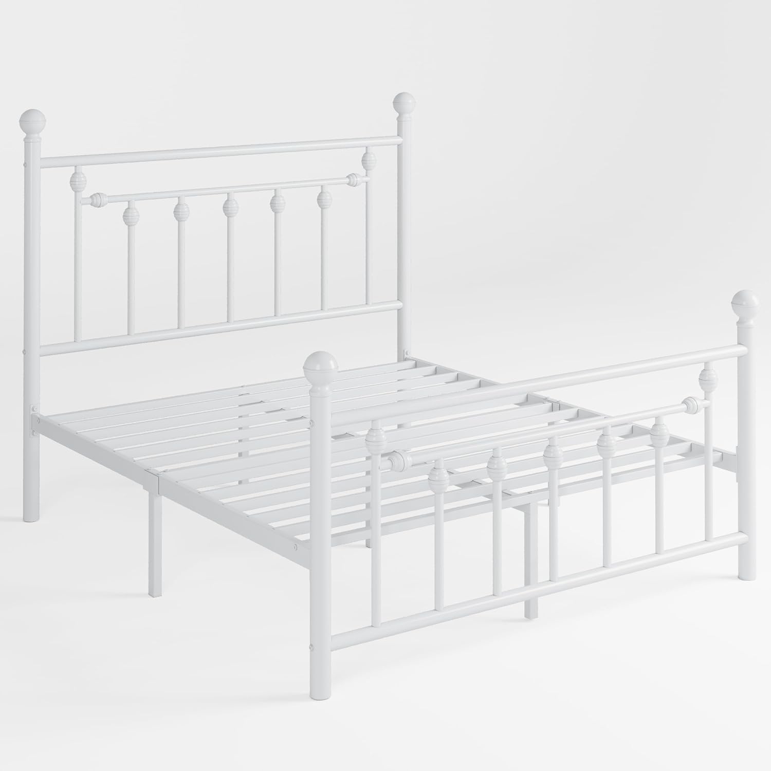 SHA CERLIN 14' Full Size Metal Platform Bed Frame/Victorian Headboard and Footboard/Steel Slats Mattress Foundation for Storage/No Box Spring Needed/Noise Free/White