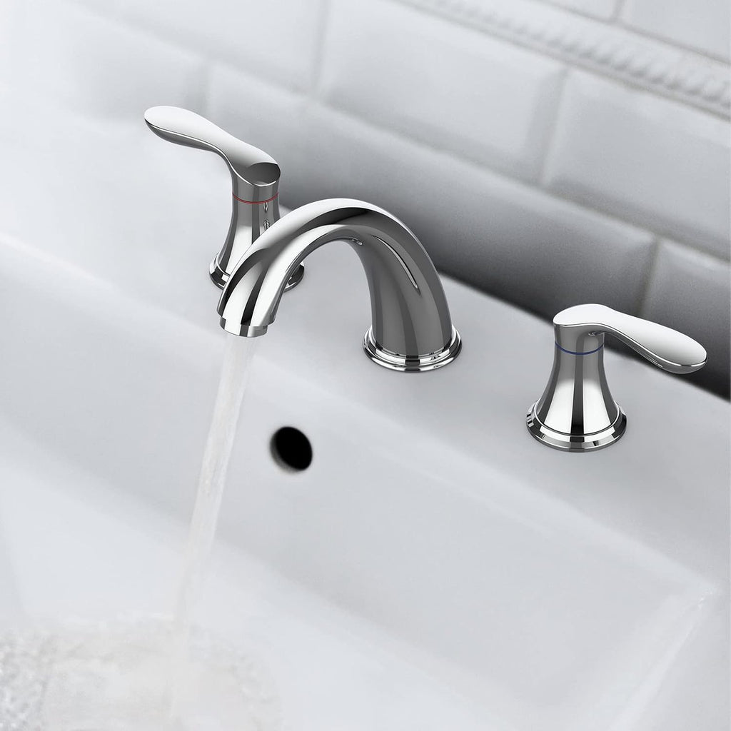 Bathroom Sink Faucet, Faucet for Bathroom Sink, Widespread Chrome Bathroom Faucet 3 Hole with Stainless Steel Pop Up Drain and cUPC Lead-Free Hose - (Chrome 2 Packs)