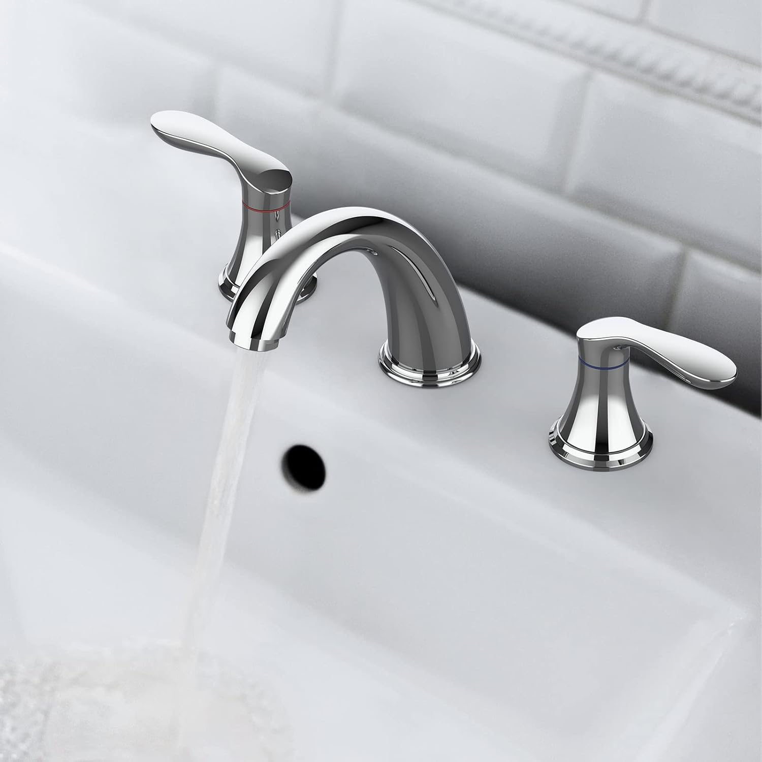 Bathroom Sink Faucet, Faucet for Bathroom Sink, Widespread Chrome Bathroom Faucet 3 Hole with Stainless Steel Pop Up Drain and cUPC Lead-Free Hose - (Chrome 2 Packs)