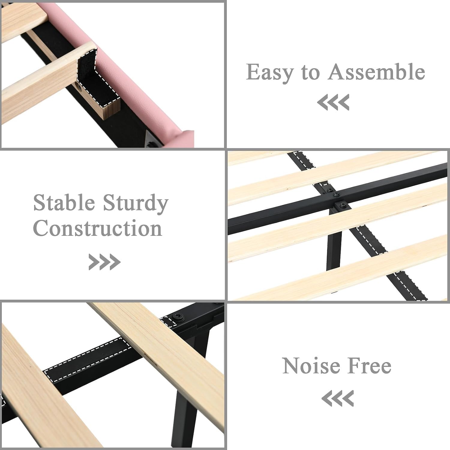HOMBCK Full Size Bed Frame with Headboard, Upholstered Faux Leather Bed with Diamond Headboard, Pink Bed Frame Full with Footboard, No Box Spring Needed, Easy Assembly, Pink