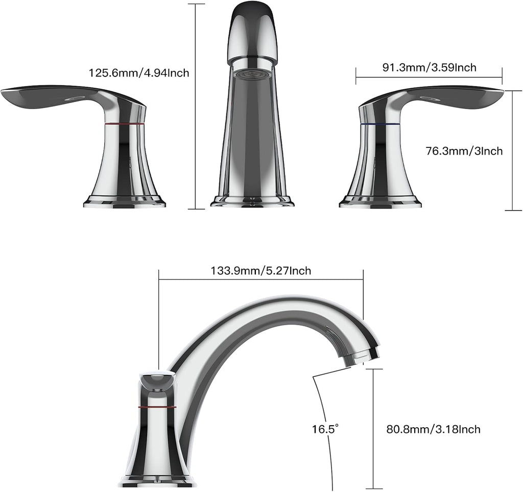 Bathroom Sink Faucet, Faucet for Bathroom Sink, Widespread Chrome Bathroom Faucet 3 Hole with Stainless Steel Pop Up Drain and cUPC Lead-Free Hose - (Chrome 2 Packs)