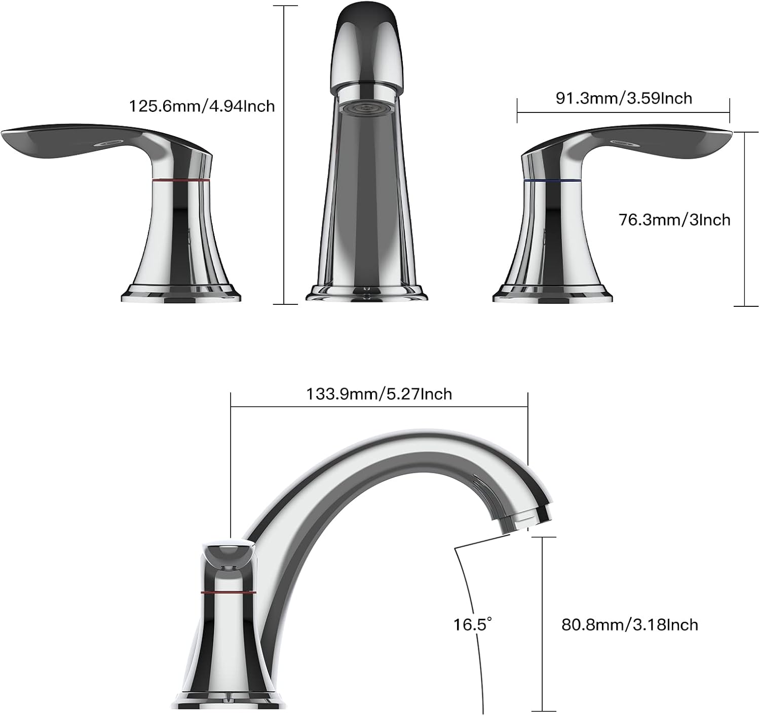 Bathroom Sink Faucet, Faucet for Bathroom Sink, Widespread Chrome Bathroom Faucet 3 Hole with Stainless Steel Pop Up Drain and cUPC Lead-Free Hose - (Chrome 2 Packs)
