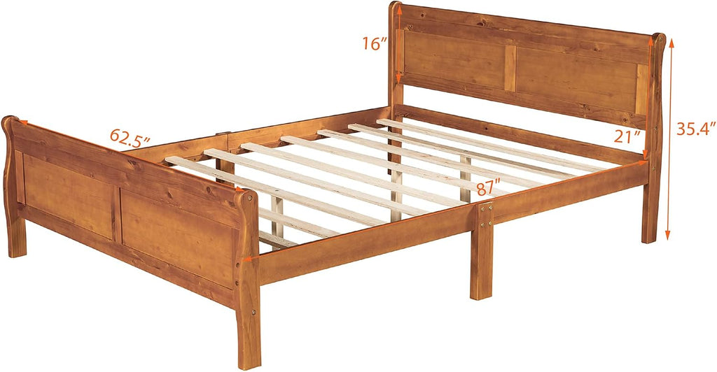 Harper & Bright Designs Queen Bed Frame with Headboard, Wood Platform Bed Frame Queen Size Sleige Bed with Slats Set and Extra Supporting Legs,No Box-Spring Needed
