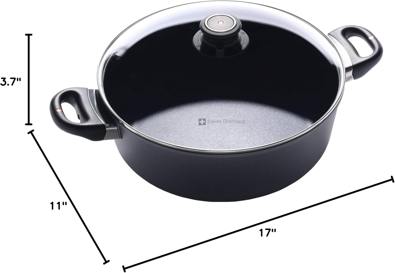 Swiss Diamond 11 Inch, 5.3 Quart Braiser Nonstick Induction Braiser with Lid - Dishwasher Safe and Oven Safe Aluminum Braiser