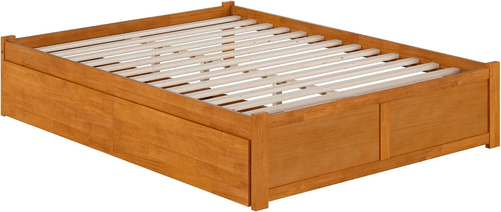 AFI Concord Queen Solid Wood Platform Bed with Footboard & Storage Drawers in Light Toffee