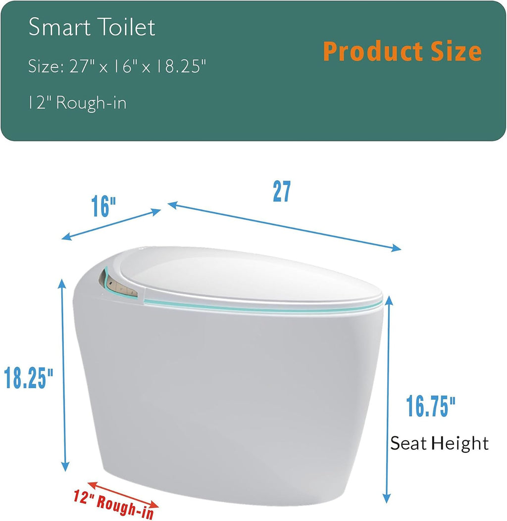Black Smart Toilet with Bidet Built In, Luxury Elongated Electric Toilet with Heated Seat&Foot Sensor, 1.28 GPF Dual Flush, Auto Open/Close Seat, Warm Water&Dryer, Multiple Washing Modes (White)