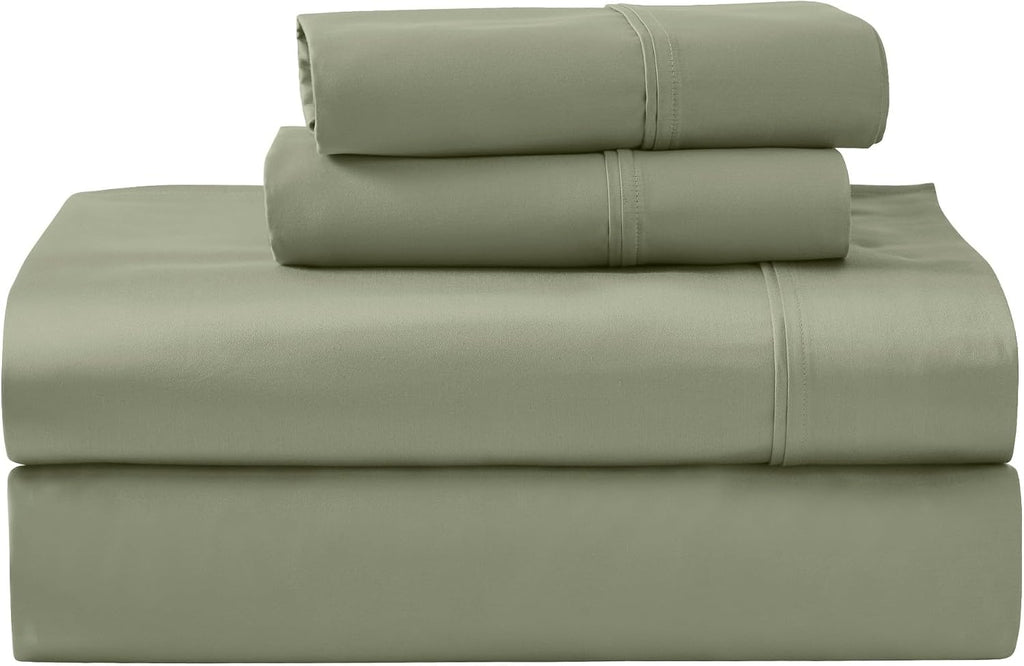 Superior 1200 Thread Count Egyptian Cotton Sheet Set, Bedroom Sheets, Modern Home Essentials, Luxury Bedding, 1 Elastic Deep Pocket Fitted Bed Sheet, 1 Flat Sheet, 2 Pillowcases, King, Sage