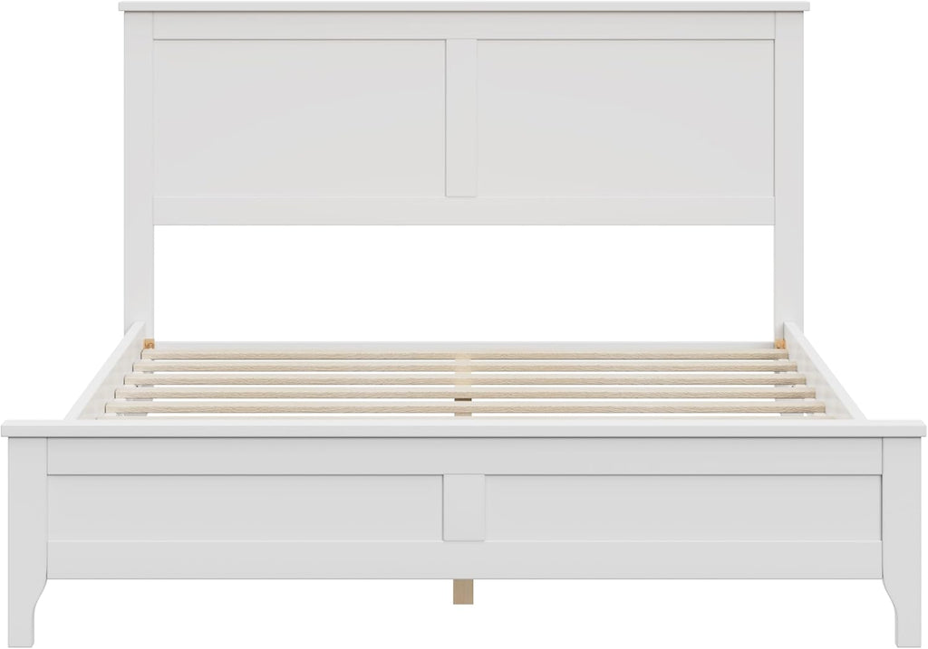 Full Size Wood Bed Frame and Headboard, Modern Retro White Platform Beds Frames, Sturdy and Durable Design Rustic Wooden Bedroom Set, Easy Assembly, No Box Spring Needed (White, Full)