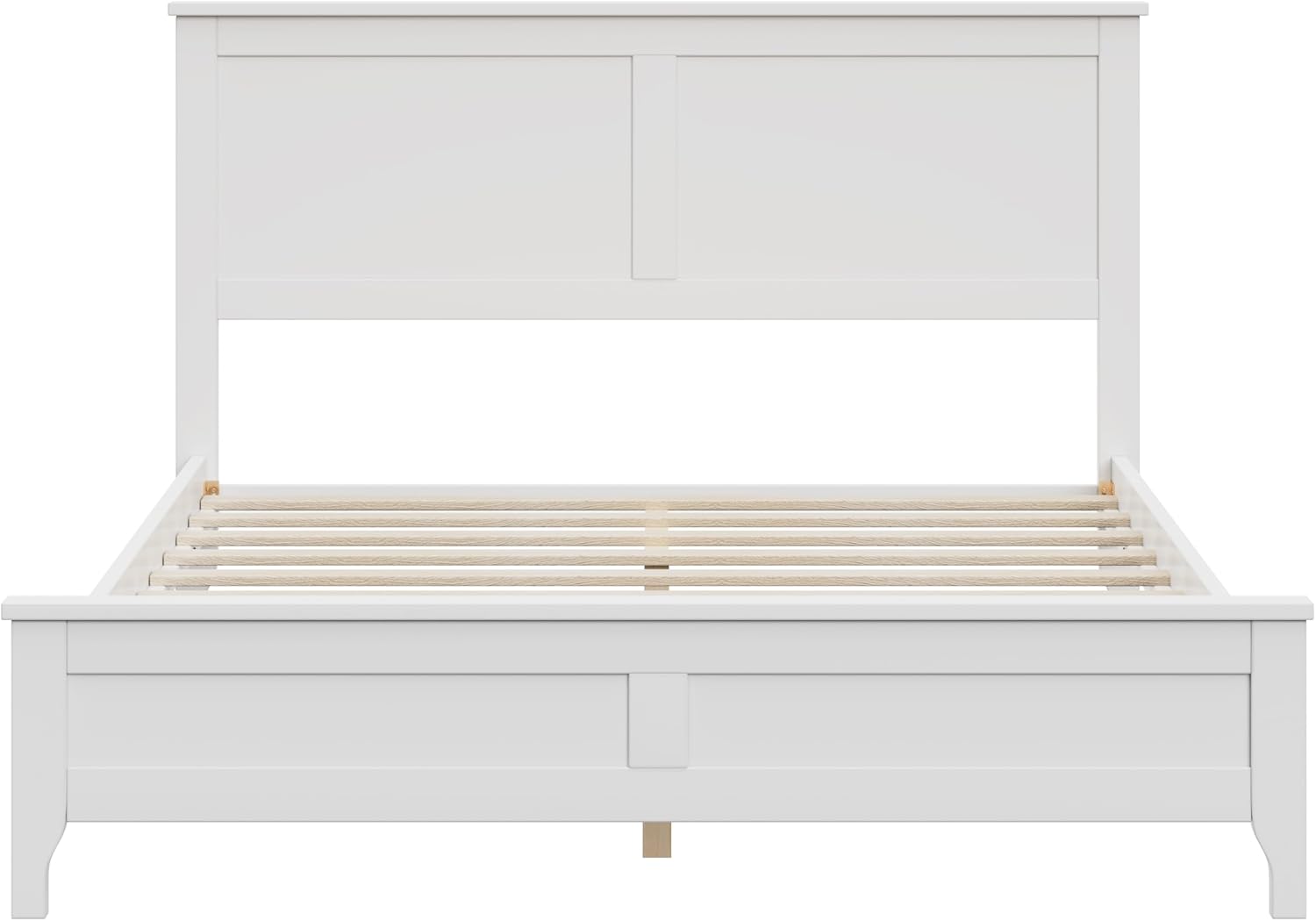 Full Size Wood Bed Frame and Headboard, Modern Retro White Platform Beds Frames, Sturdy and Durable Design Rustic Wooden Bedroom Set, Easy Assembly, No Box Spring Needed (White, Full)