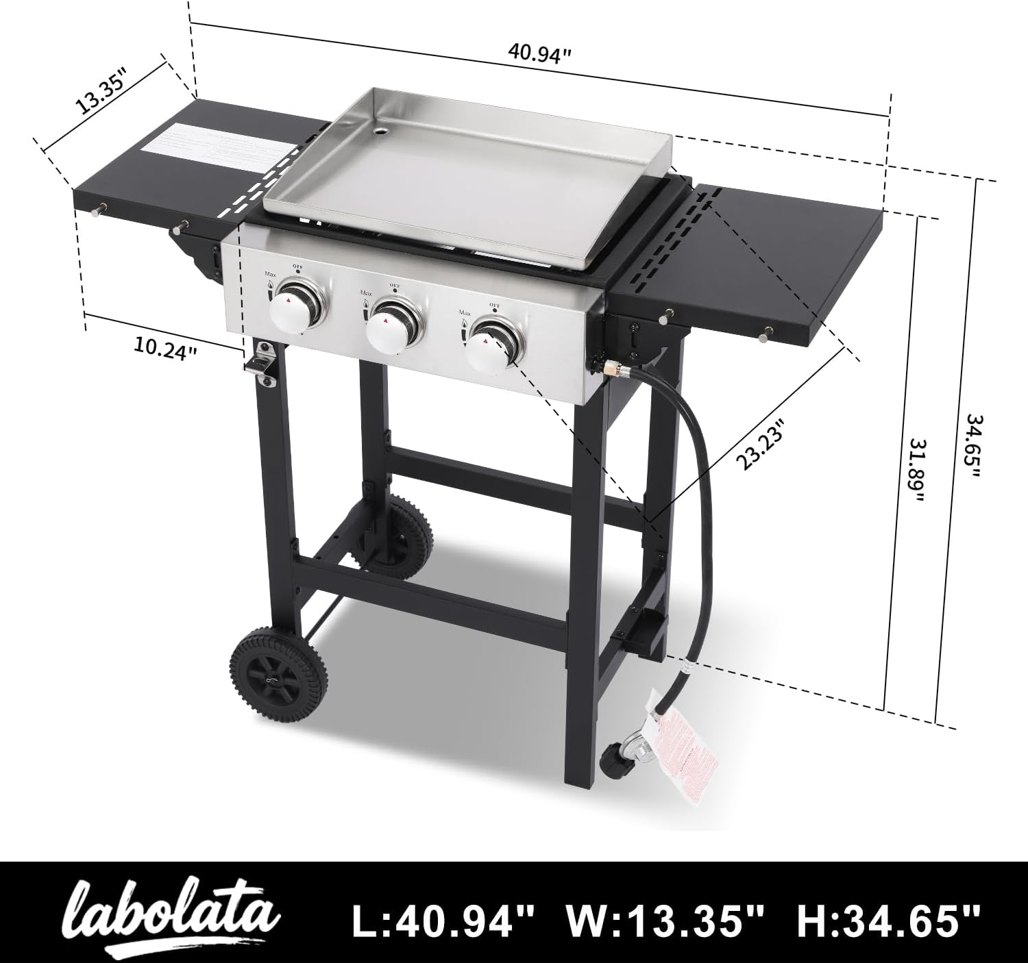 Flat Top Gas Griddle Grill with Stainless Steel Griddle, Includes Dust Cover & Regulator, Perfect for Camping & Tailgating (3-Burner)