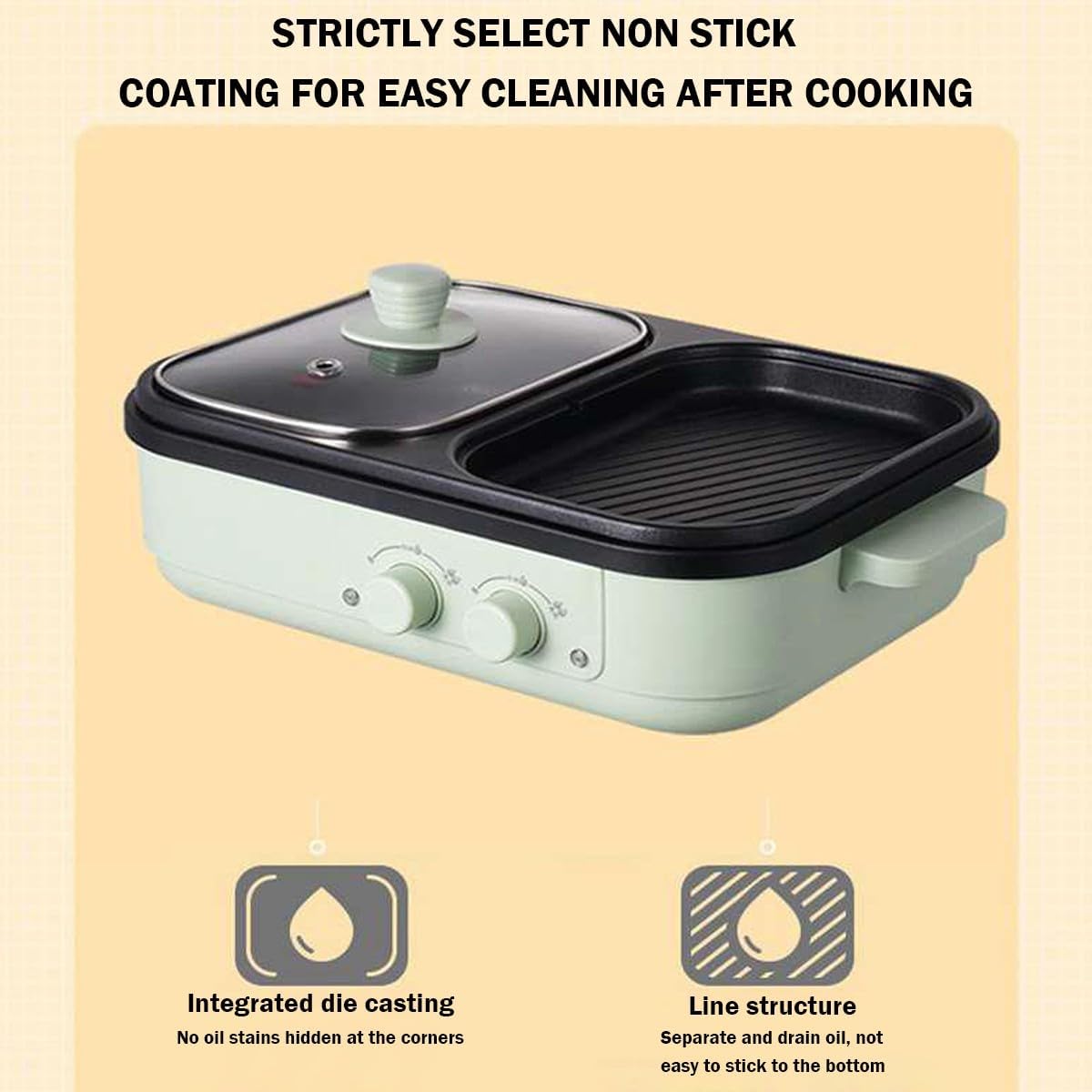 Electric Flat Top Grill, Electric Griddle, Flattop Grills Indoor Safely Washable, Suitable for Frying Grilling Stir Frying(Green,35.5 * 25 * 9.8)