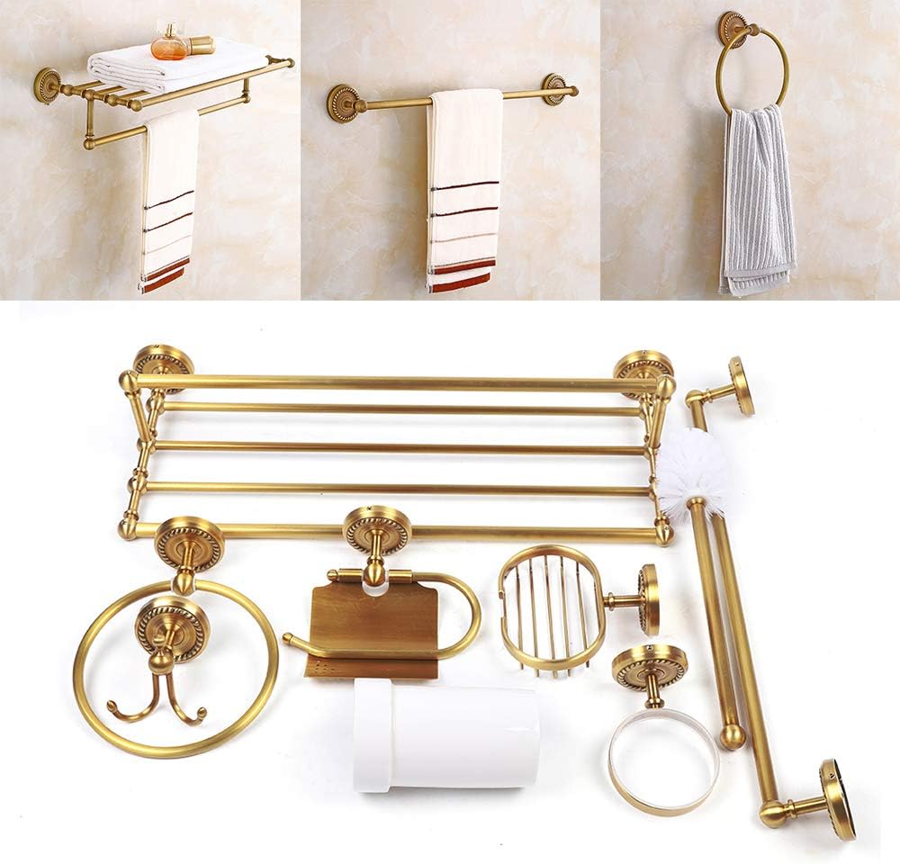 7pcs Gold Bathroom Bathroom Hardware Accessories Set,Cooper Bath Towel Bar Coat Hook Toilet Paper Holder and Soap Holder Towel Rack Ring Towel Hooks, Wall Mounted