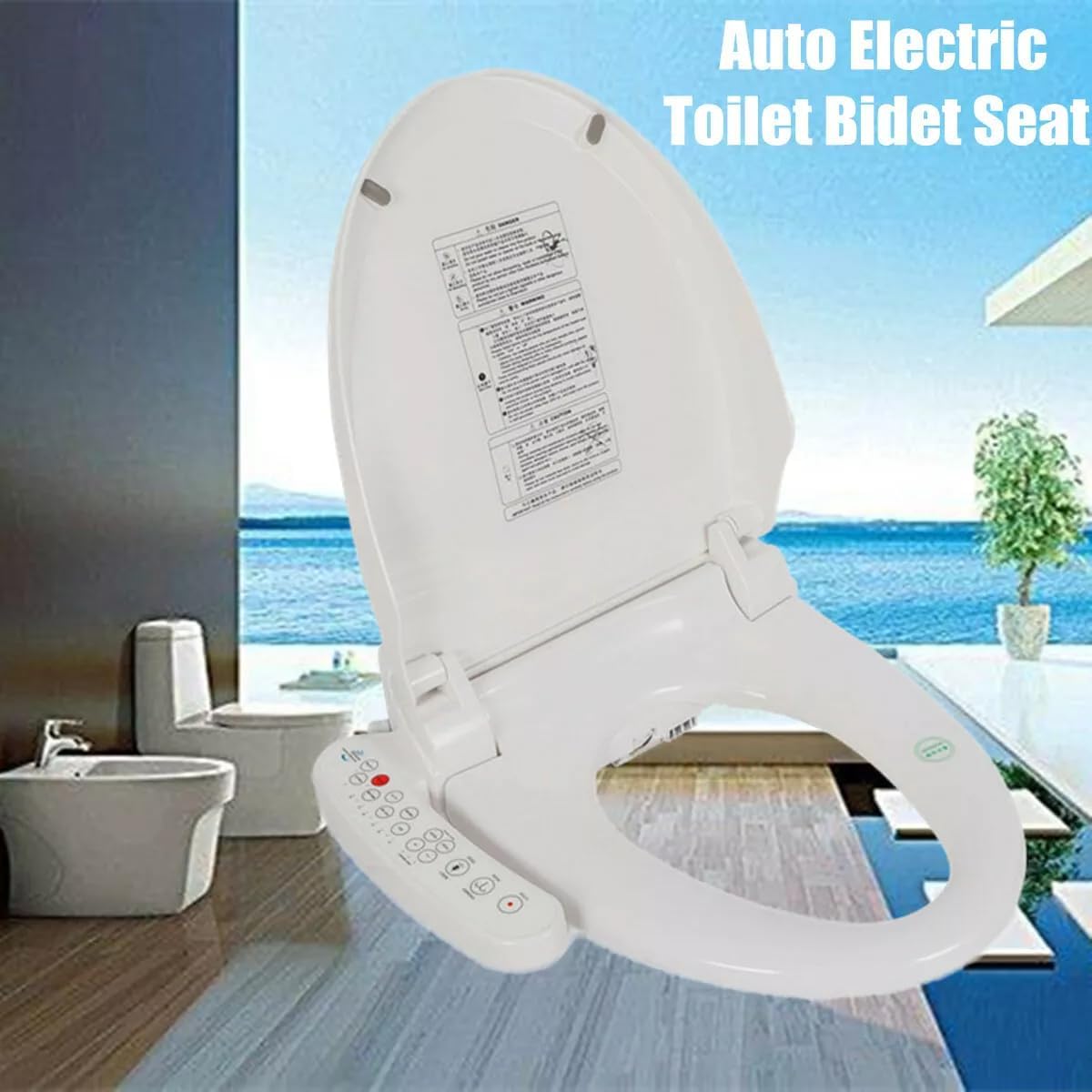 Smart Bidet Heated Toilet Seat Electronic Heated Elongated Toilet Seat Replacement with Warm Air Dryer Temperature Control Wash Function（1300W)