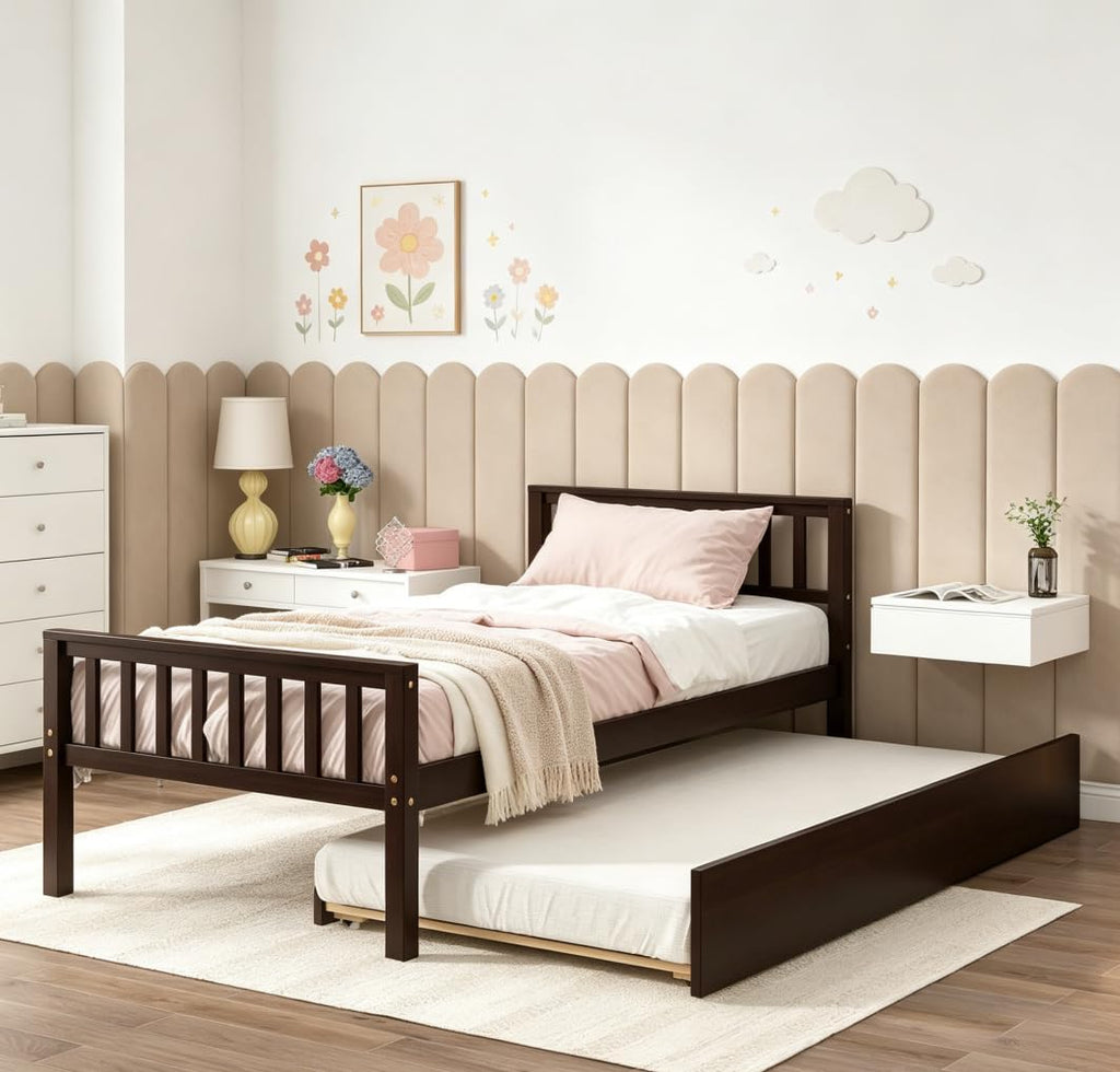 Bellemave Twin Kids Bed with Storage Twin Trundle, Wood Daybed for Kids, Adults, Espresso