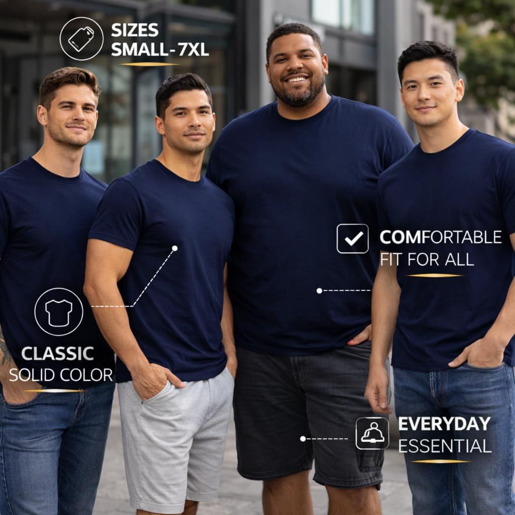 SOCKS'NBULK Men's Cotton Crew Neck Regular T-Shirts Bulk Short Sleeve Lightweight Tees Mix Colors