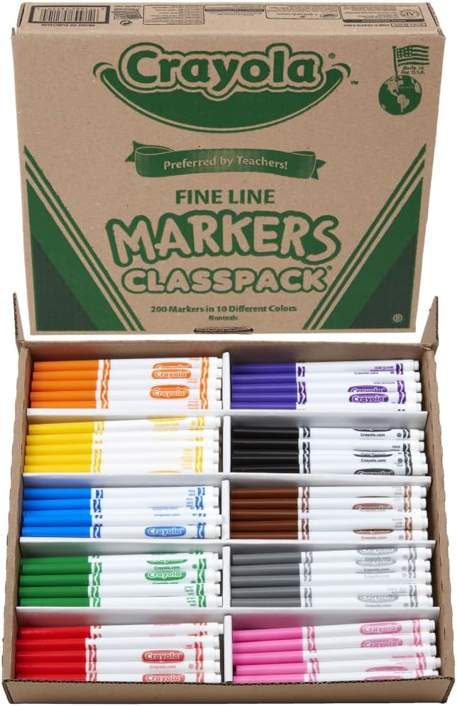 Crayola Fine Line Markers Classpack, Bulk Kids' Markers For Preschool, Kindergarten, Elementary School Classrooms, Teacher Classroom Must Haves, (Pack of 400)