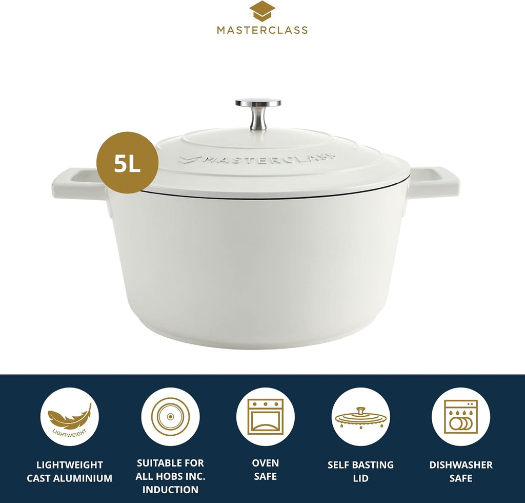 MasterClass Cast Aluminium Cream Casserole Dish, 28cm, 5 Litre, Gift Boxed