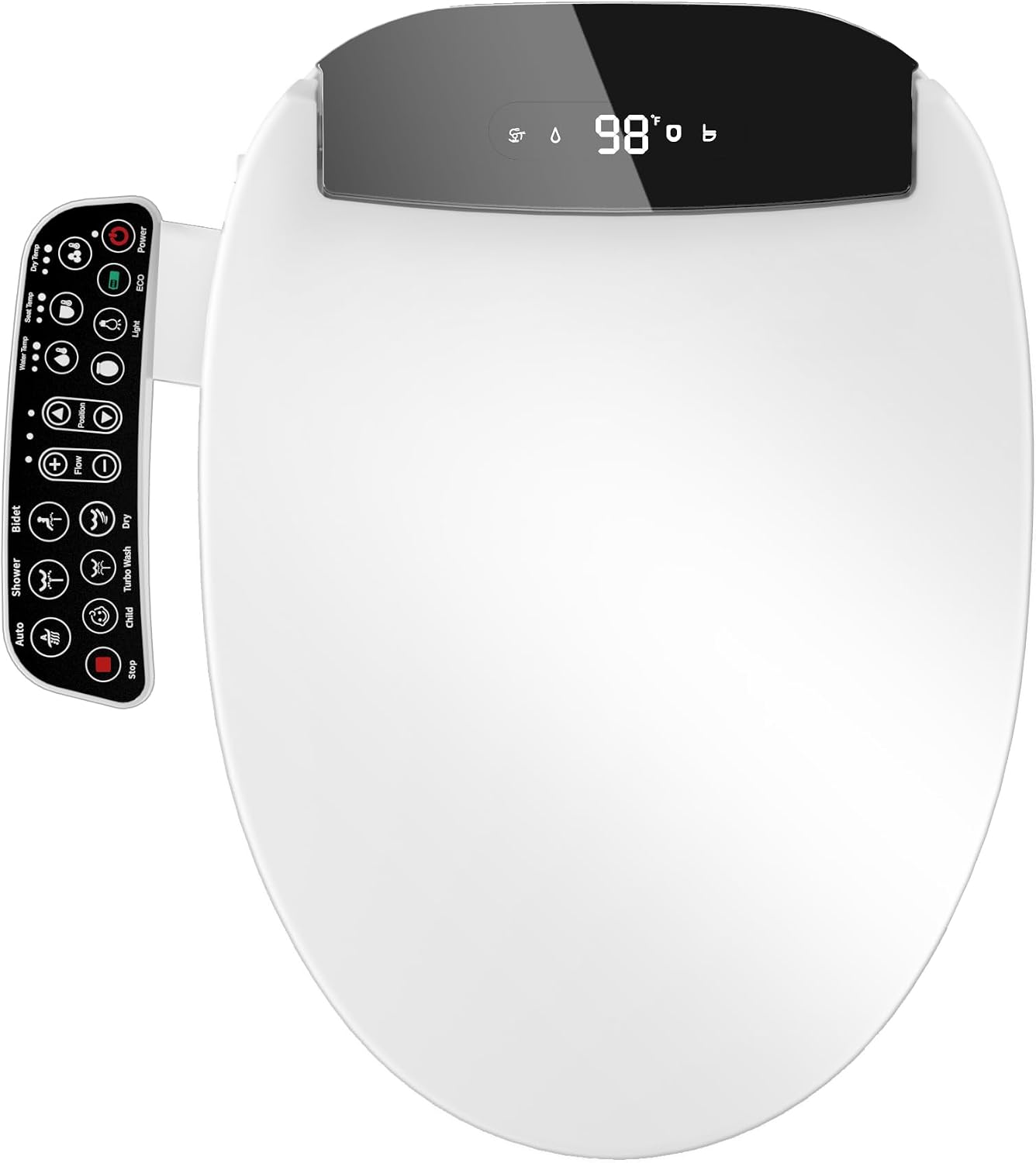 Electric Heated Bidet Toilet Seat with Warm Air Dryer, Toilet Seat with LED Display and Multiple Cleaning Modes (Elongated-White)
