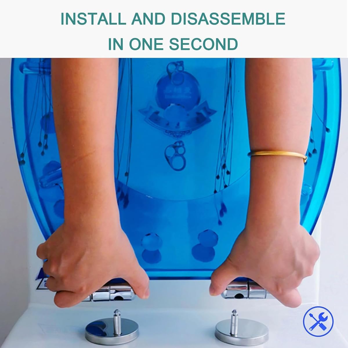 3D Ocean Series Round Toilet Seat, Mute No Slam Toilet Seat Cover with Soft Close Toilet Lid and Stainless Steel Hinges, Thickened Safety Resin Toilet Seats (C)