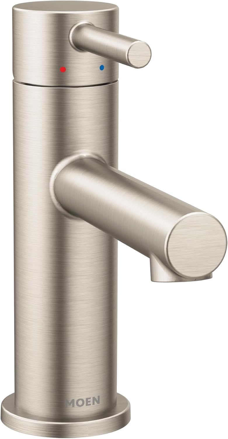 Moen Align Brushed Nickel One-Handle Modern Bathroom Faucet with Drain Assembly and Optional Deckplate, 6190BN