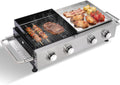 CIG GARDEN 2-Burner Propane Gas Grill & Plancha Combo, 38,200 BTU Outdoor BBQ with Cast Iron Grates - Portable Grill for Backyard, Balcony, Camping