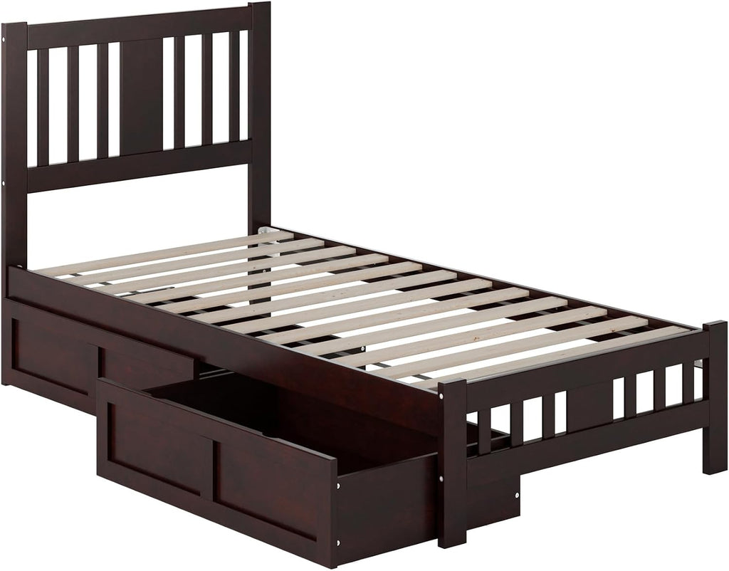AFI, Tahoe Twin Platform Bed with Matching Footboard & Set of 2 Under-Bed Storage Drawers, Espresso