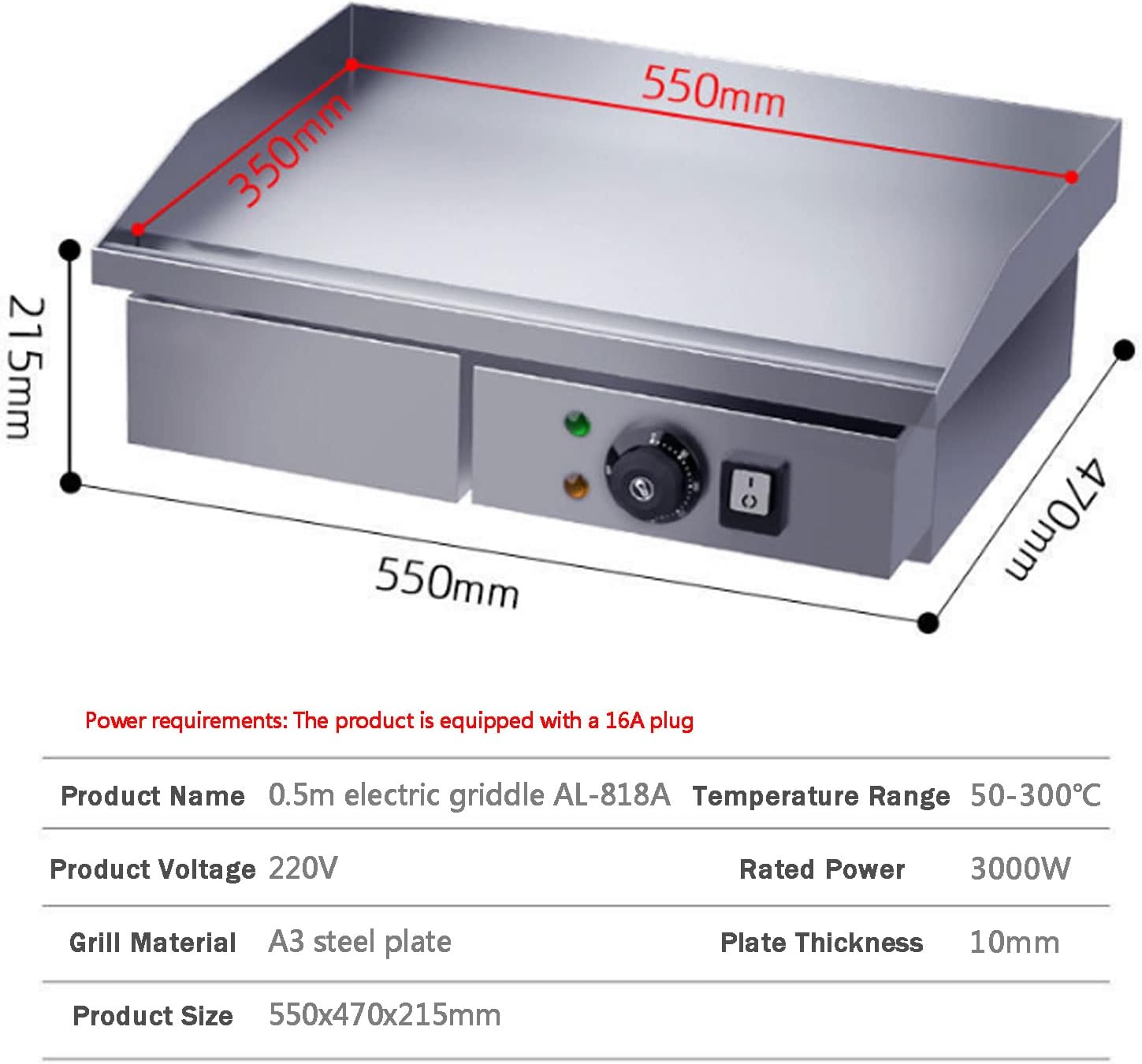 Commercial Electric Griddle, Electric Countertop Flat Top Griddle,Teppanyaki Stainless Steel Grill with Dual Temperature Control for Fry Eggs Pies Hamburgers Bacon-818a