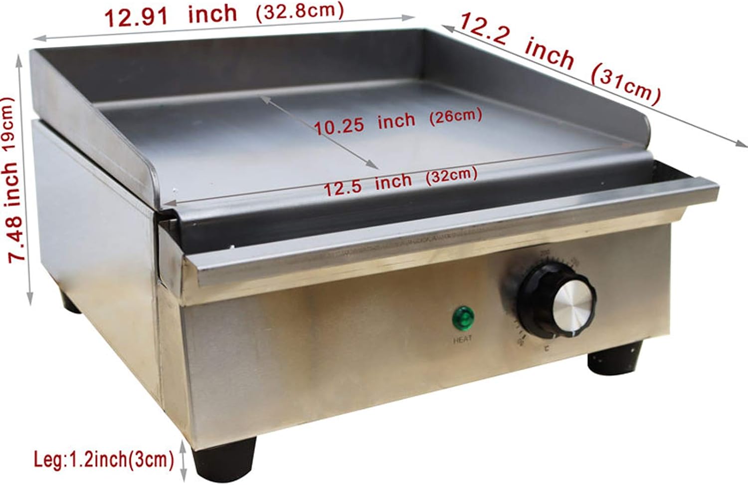 TECHTONGDA 13' Commercial Electric Griddle, Electric Countertop Flat Top Griddle 110V, Restaurant Teppanyaki, Stainless Steel Pancake Steak Grill with Adjustable Temperature 122°F-572°F for Barbecue